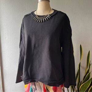 Damir Doma• Black Luxury Deconstructed Ruffle Hem Sweatshirt•Sz XL